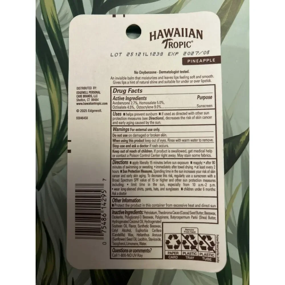 New Hawaiian Tropic Sunscreen Lip Balm 12hr Moisturization SPF 30 Pineapple 🍍
